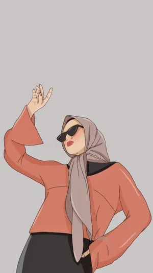 Fashion Girl Hijab Cartoon Wallpaper