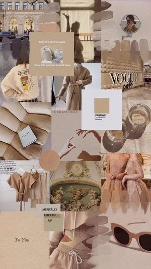 Fashionista Beige Aesthetic Collage Wallpaper