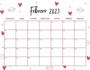 February 2013 Calendar With Hearts And Kisses Wallpaper