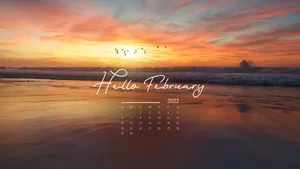 February 2022 Beach Sunset Calendar Wallpaper