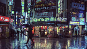 Feel The Energy Of An Astounding Urban Landscape In Japan Cyberpunk. Wallpaper
