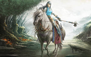 Female Knight On White Horse Wallpaper