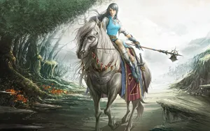 Female Knight On White Horse Wallpaper