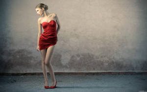 Female Legs Model Red Dress Wallpaper