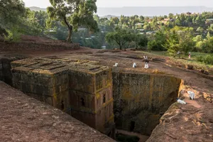Few Pilgrims Scattered In Lalibela's St. George Church Wallpaper
