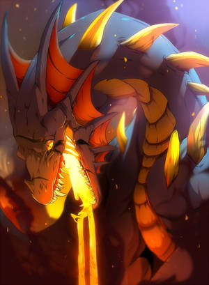 Fiery Elegance: Anime Lava Dragon Fierce Display Wallpaper