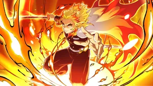 Fiery Kyojuro Rengoku Art Wallpaper