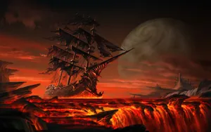 Fiery Ship Art Wallpaper