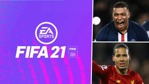 Fifa 21 Logo Mbappe And Van Dijk Photo Collage Wallpaper