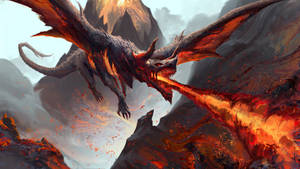 Fire-breathing Lava Dragon Wallpaper