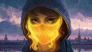 Fire Girl Flaming Mask Wallpaper