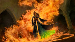 Fire Girl With Long Sword Wallpaper