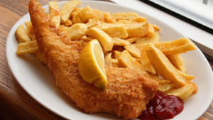 Fish And Chips With Lemon And Ketchup Wallpaper