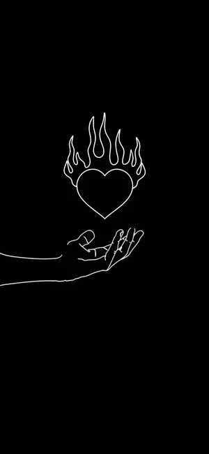 Flaming Black And White Heart Wallpaper