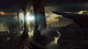 Floating City Sci-fi Landscape Wallpaper