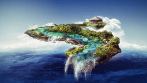 Floating Island With Basking Animals Wallpaper