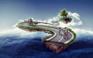 Floating Island With Long Winding Road Wallpaper