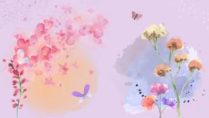 Flower Design Painted Butterflies And Flowers Wallpaper
