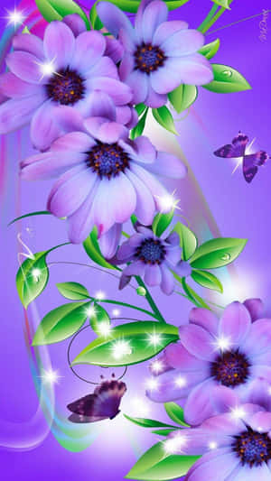 Flowers And Butterflies Glittery Sky Wallpaper