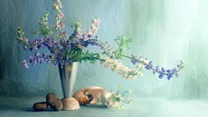 Flowers In A Metallic Flower Vase Wallpaper