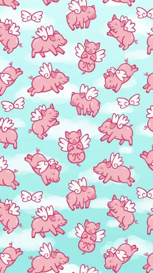 Flying Piggy Pattern Art Wallpaper