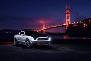 Ford Mustang Over Golden Gate Bridge Wallpaper
