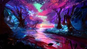Forest And River Digital Art Wallpaper