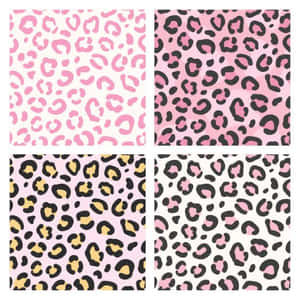 Four Leopard Print Patterns In Pink, Black And Yellow Wallpaper