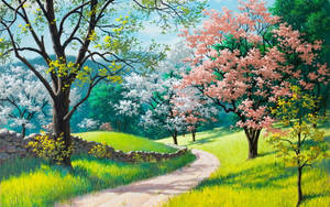 Four Seasons Trees Creative Art Wallpaper