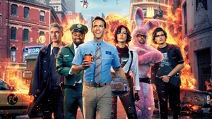 Free Guy Main Characters Poster Wallpaper