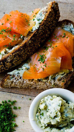 Fresh Salmon Slices On Whole Wheat Bread Wallpaper