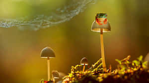 Frog_ Perched_on_ Mushroom_ Backlit_by_ Sunlight Wallpaper