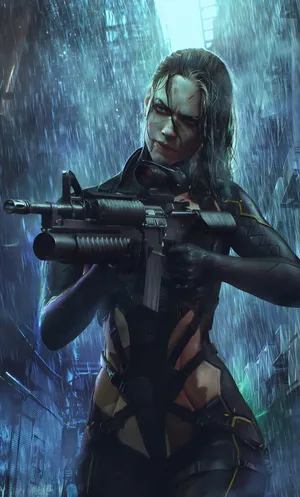 Futuristic Sniperin Rain Wallpaper