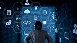 Futuristic Software Development Concept Wallpaper