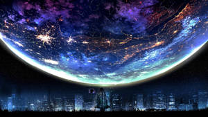 Galaxy Moon Above City Artwork Wallpaper
