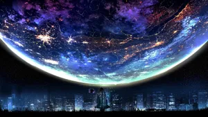 Galaxy Moon Above City Artwork Wallpaper