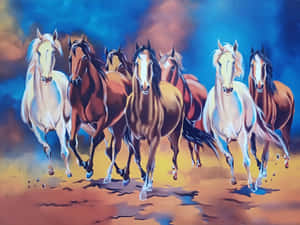 Galloping Seven Horses Artwork Wallpaper