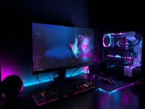 Gaming Room Magenta And Cyan Lights Wallpaper