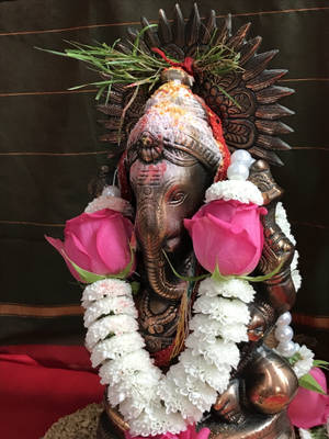 Ganesh Full Hd With Flowers Wallpaper