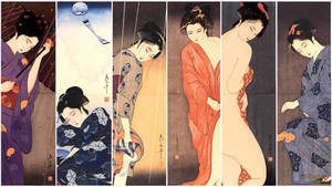 Geisha Posing Side-by-side Wallpaper