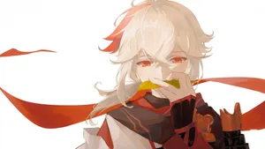 Genshin Impact Kazuha Playing Music With Leaf Wallpaper