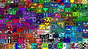 Geometry Dash Logo With Cartoon Logos Wallpaper