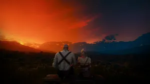 Geralt And Ciri Together At Sunset Wallpaper