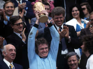 German Former Professional Football Goalkeeper Sepp Maier World Cup Trophy Wallpaper