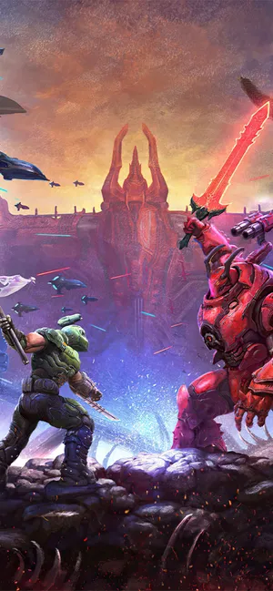 Get Lost In The World Of The Epic Doom Eternal Game On Your Iphone. Wallpaper