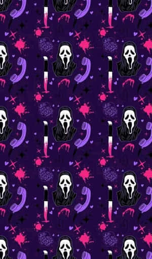 Ghostface With A Bloody Knife Purple Halloween Wallpaper