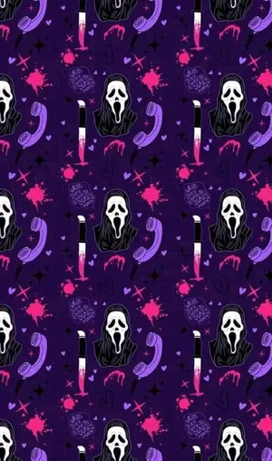 Ghostface With A Bloody Knife Purple Halloween Wallpaper