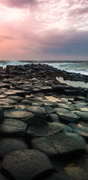 Giant's Causeway Pink Cloudy Sky Wallpaper