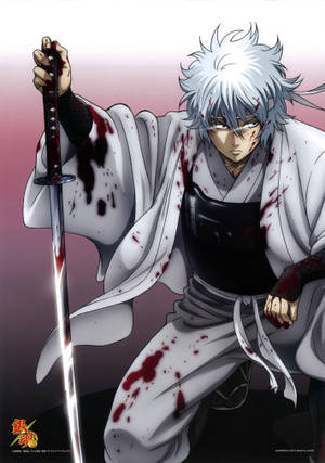 Gintama Bloody Gintoki Half-kneeling Wallpaper