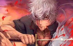 Gintama Gintoki Attacking With Sword Wallpaper